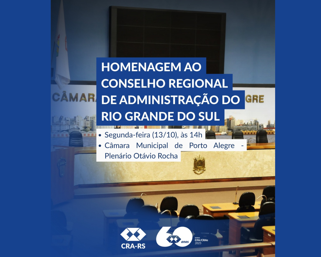 CRA-RS será homenageado na Câmara Municipal de Porto Alegre
